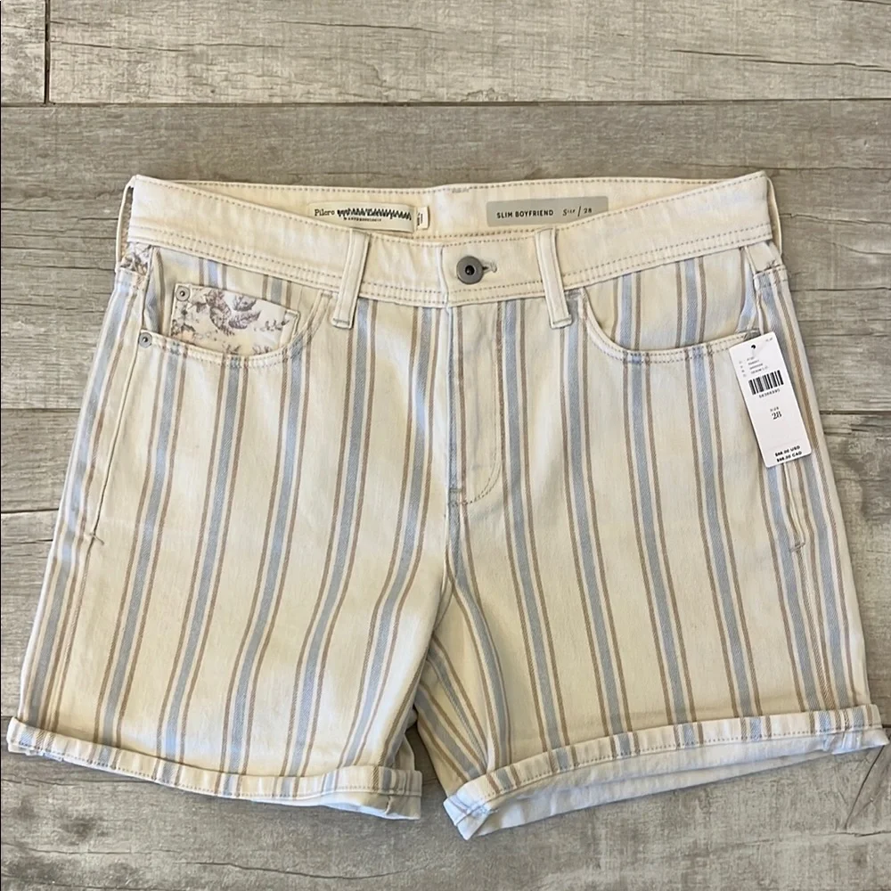 Anthropologie Denim‎ Shorts 28 Pilcro Slim Boyfriend Striped Cream High Rise NWT - Picture 5 of 11